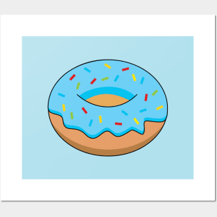 Blue Frosted Donut with Sprinkles Cartoon Posters and Art